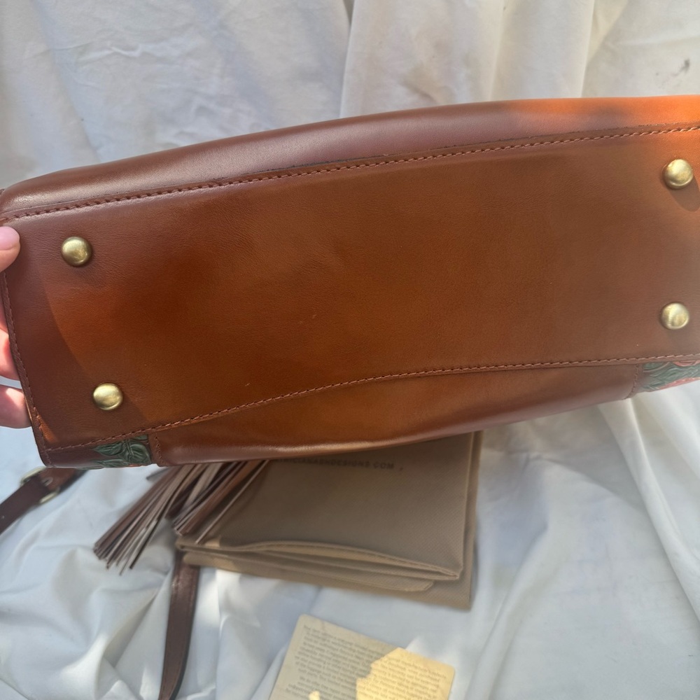 Patricia Nash Leather Angelini Top Handle Crossbody Tan with Tooled Floral - Picture 11 of 11